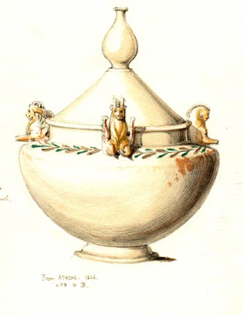 282 urn and lid, wreath around with ram like creatures, pointing lid